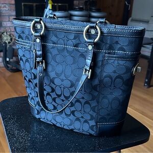 Coach Black Signature Bucket Bag Circa 2007 with Gold-Tone Hardware